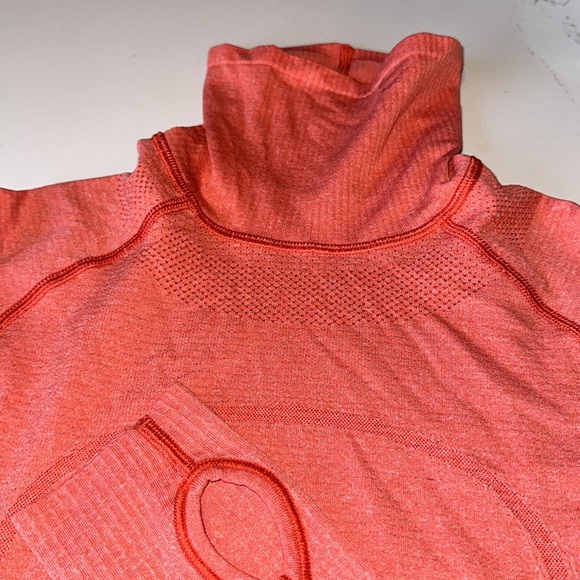 Lululemon Run Swiftly Tech Salmon/Pink/Orange Turtleneck Long Sleeve Shirt - Picture 4 of 11